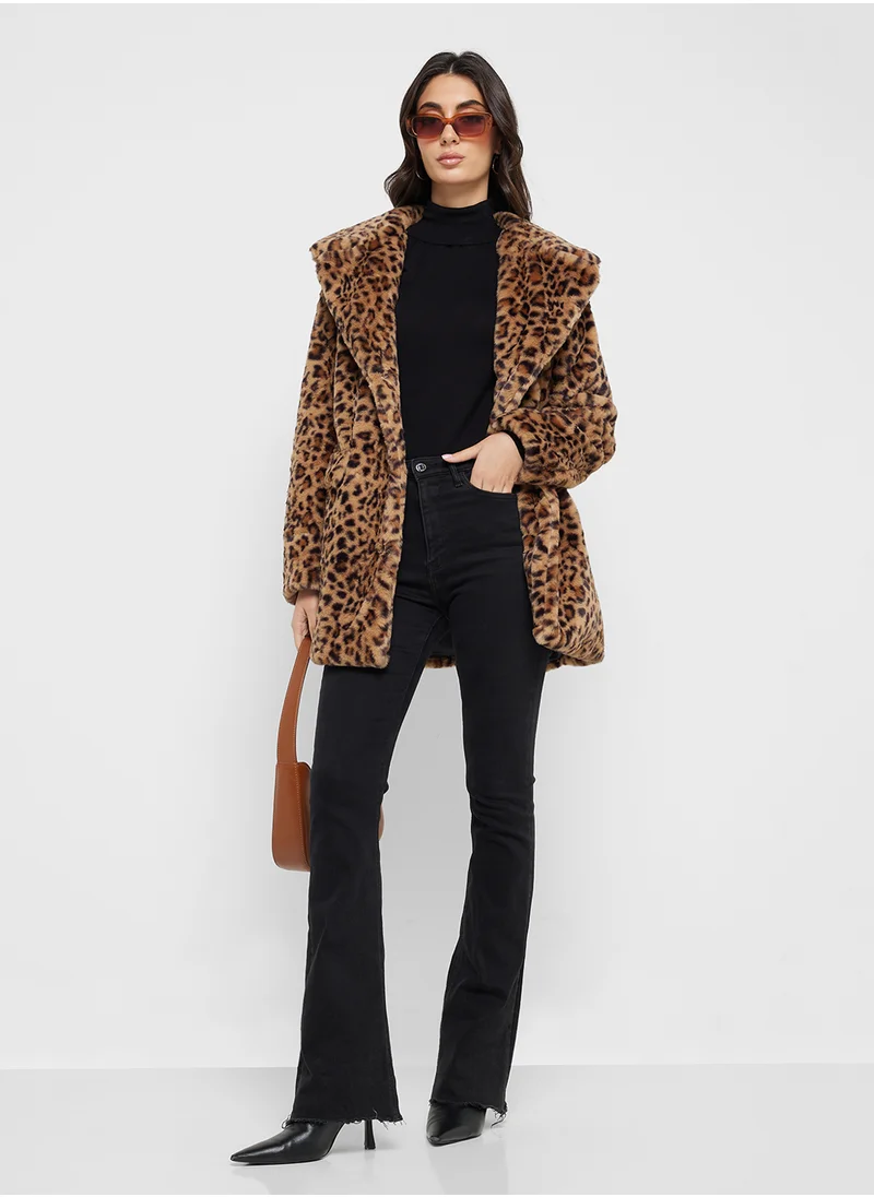 فيرو مودا Leopard Print Faux Fur Jacket