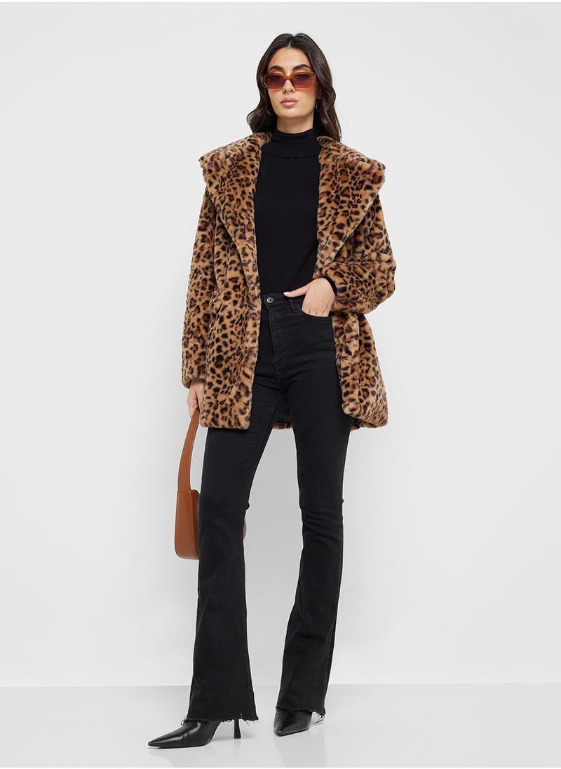 Leopard Print Faux Fur Jacket