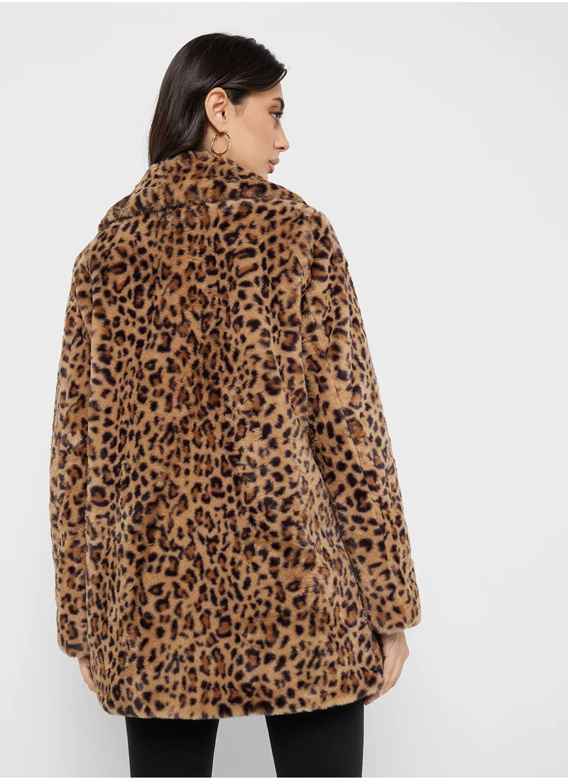 VERO MODA Leopard Print Faux Fur Jacket