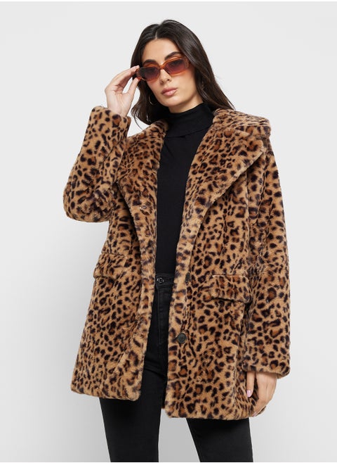 Leopard Print Faux Fur Jacket