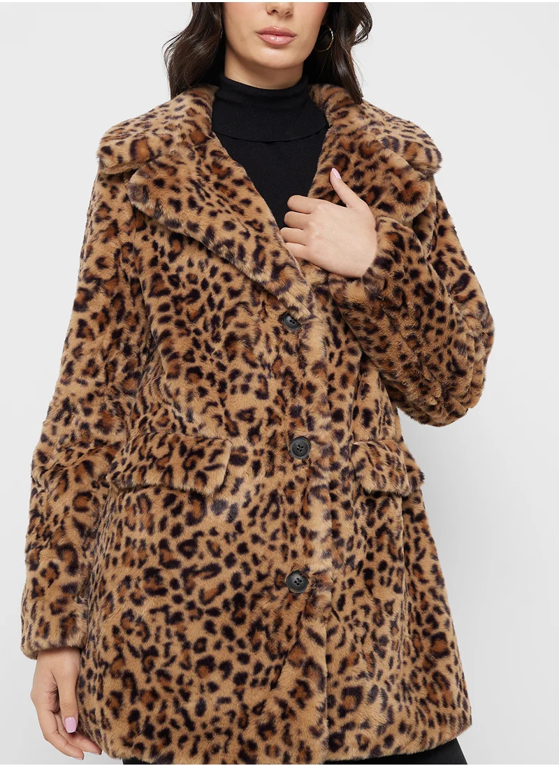 فيرو مودا Leopard Print Faux Fur Jacket