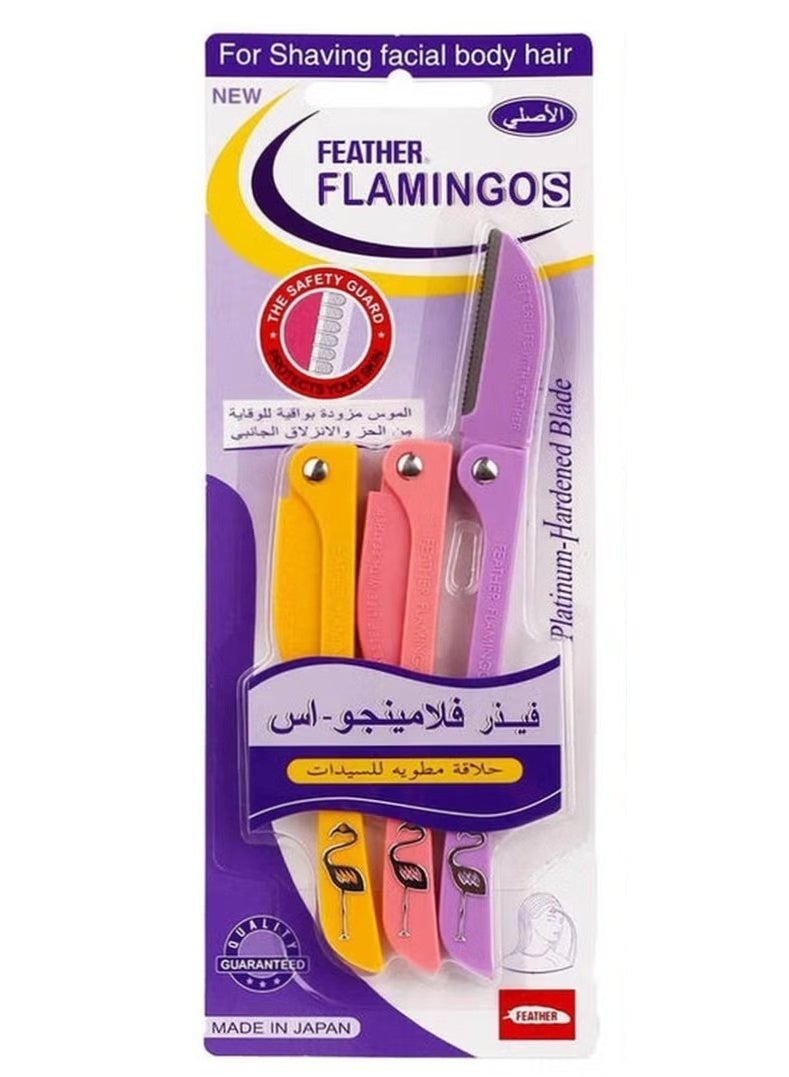 Feather Flamingos 2Pcs Flamingos Ladies Razor 3-Piece For Facial And Body Hair Yellow/Pink/Purple - Image 2