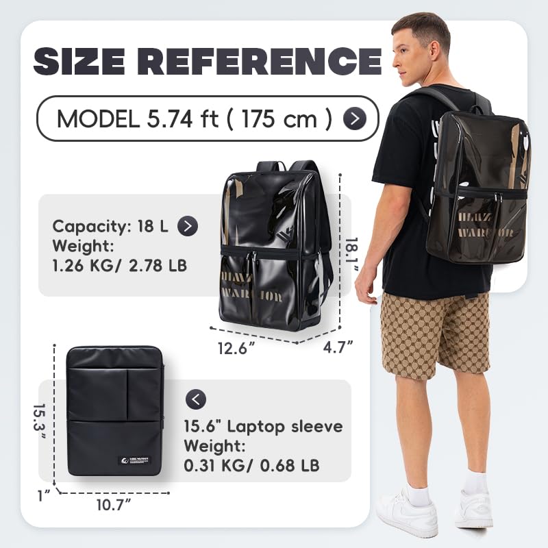 HIMZ WARRIOR Clear Backpack Heavy Duty Large for Adults, Men and Women, Durable Computer Daypack Backpacks with 15.6â€ Laptop Bag Casual for Work and Travel, Black (Gift Box) - Image 2