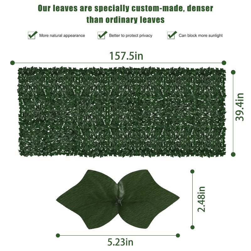 Moeput Faux Ivy Fence Privacy Screen Outdoor Expandable Artificial Greenery Roll Fake Hedge Wall Patio Green Plastic Leaf Plant Vine Grass Panels Gate Covering Garden Yard Balcony (157.5 X 39.4 in) - Image 2