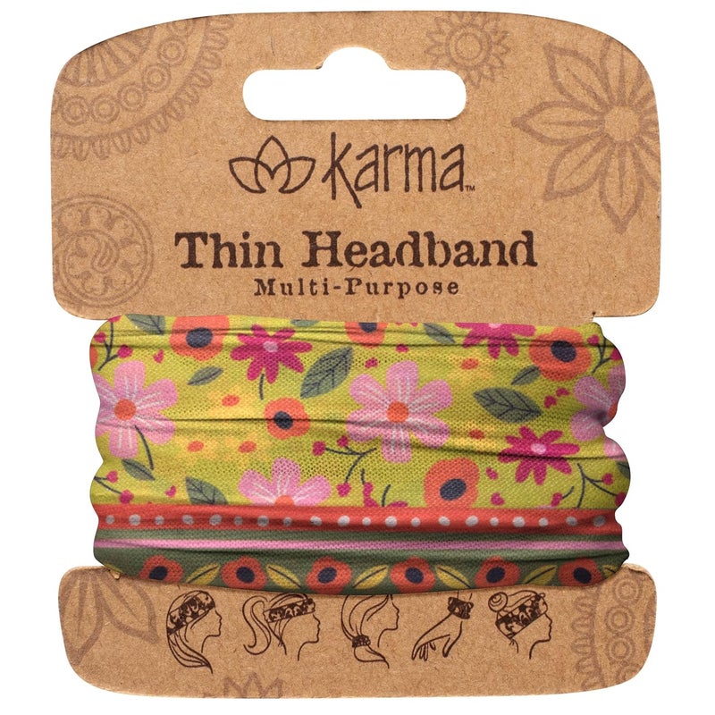 Karma Lime Floral Headband for Women  Thin  Fabric Headband and Stretchy Hair Scarf  Yellow
