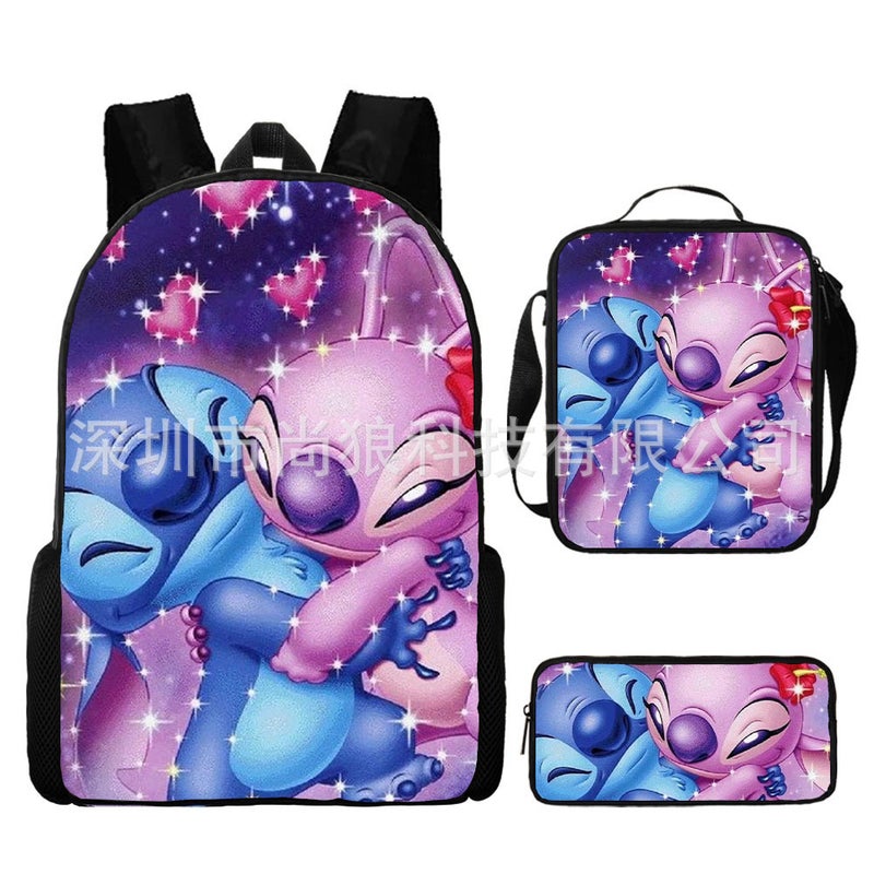 Amazon New Cartoon stitch stitch Three-Piece Set Schoolbag Backpack Backpack for Primary and Secondary School Students X Style 