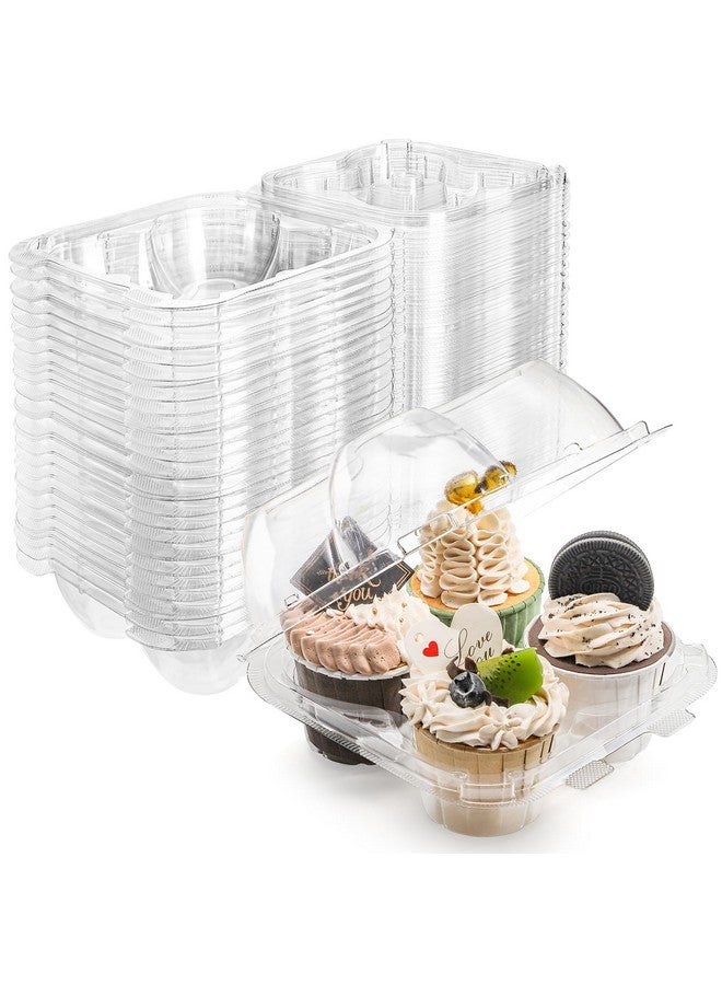 Bekith 60 Count 4-Compartment Plastic Cupcake Containers - Disposable Cupcake Trays Holder Carrier Box with Lids for Cupcakes & Muffins - Hinged Lock Cupcake Clamshell - Deep Cups for Cupcake Storage - Image 1