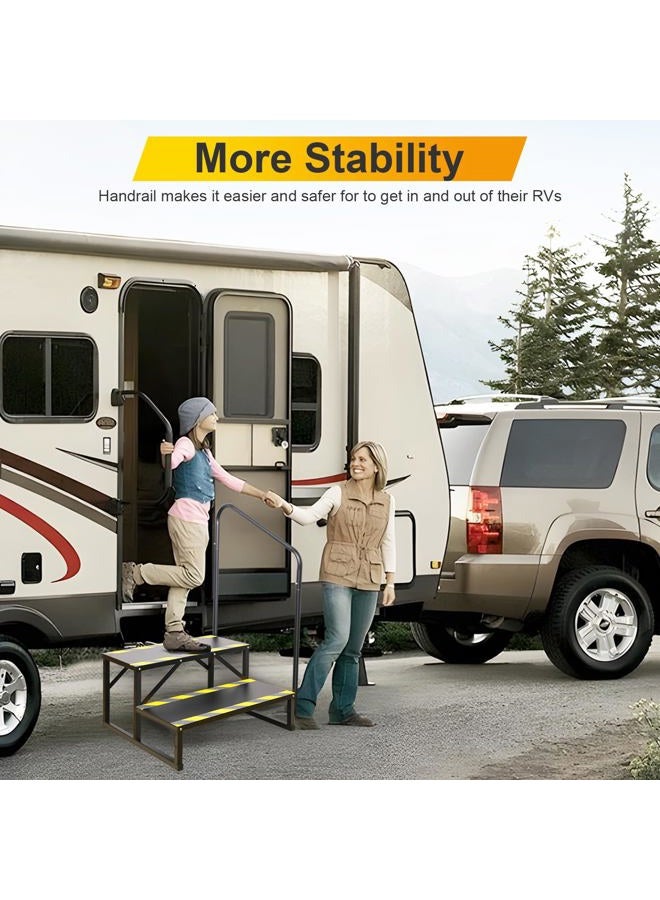 Tocretoare RV Steps with Handrail, Hot Tub 2 Steps with Handrail, Portable Stairs Steps for 5th Wheel RV, Mobile Home Stairs Outdoor RV Step Ladder for Camper and Porch with Non Slip Assist Handrail - Image 2