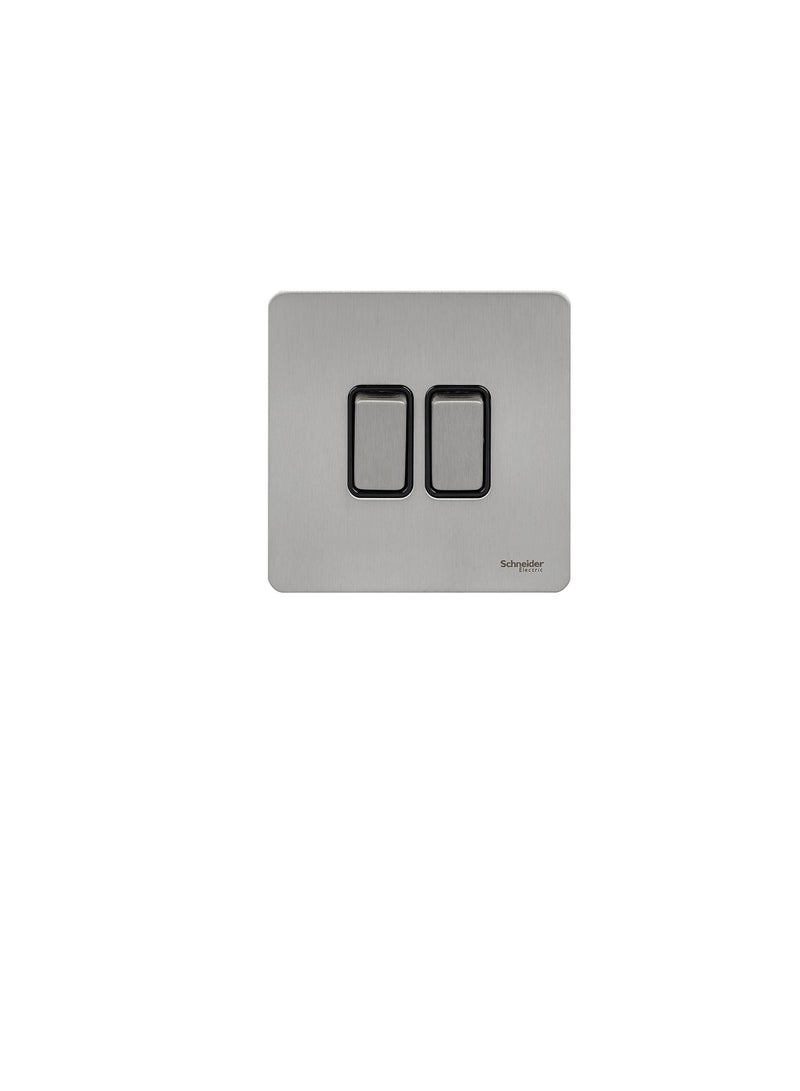 Schneider Electric GU1422BSS 2 Gang Ultimate Screwless Rocker Flat Plate Switch, Stainless Steel with Black Interior - Image 1