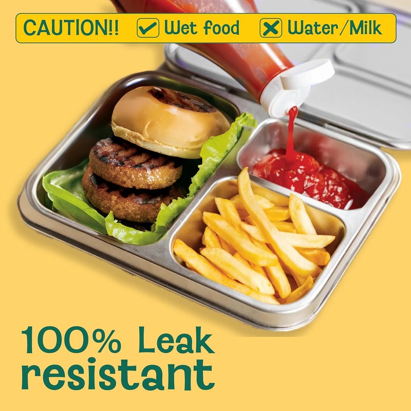 BASIL Bento Box - Bento Lunch Box for Kids and Teenagers, 900 ml | 3 Compartment Lunch Box | Stainless Steel Tiffin Box for Kids | Leak Proof Lunch Box | Ideal for Teenagers. Kids & Adults-Black - Image 3