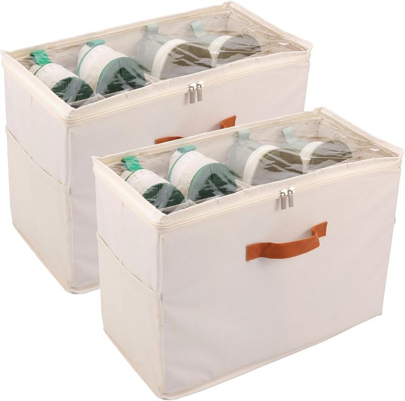 منظم تخزين الأحذية من القماش غير المنسوج بلون البيج، صندوق يحمل 16 زوجًا، حاوية خزانة مقاومة للغبار - Image 1