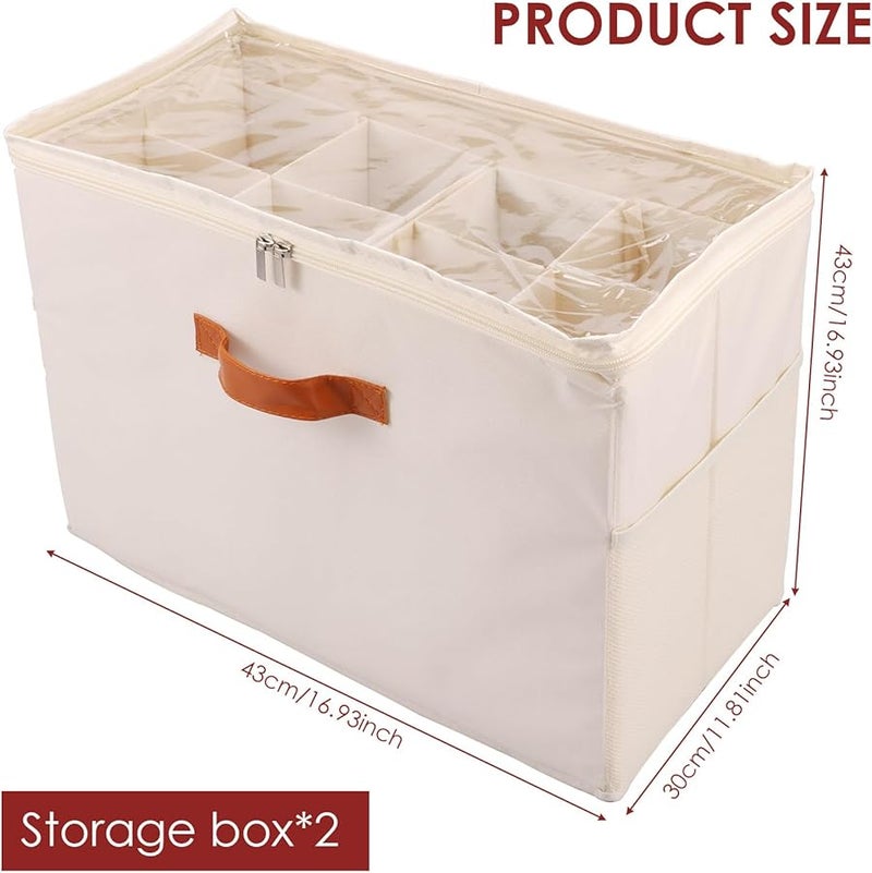 منظم تخزين الأحذية من القماش غير المنسوج بلون البيج، صندوق يحمل 16 زوجًا، حاوية خزانة مقاومة للغبار - Image 3