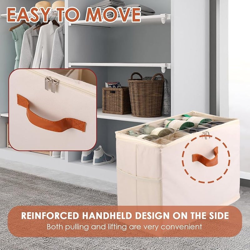 منظم تخزين الأحذية من القماش غير المنسوج بلون البيج، صندوق يحمل 16 زوجًا، حاوية خزانة مقاومة للغبار - Image 4