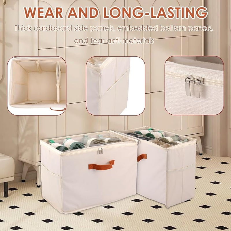 منظم تخزين الأحذية من القماش غير المنسوج بلون البيج، صندوق يحمل 16 زوجًا، حاوية خزانة مقاومة للغبار - Image 5
