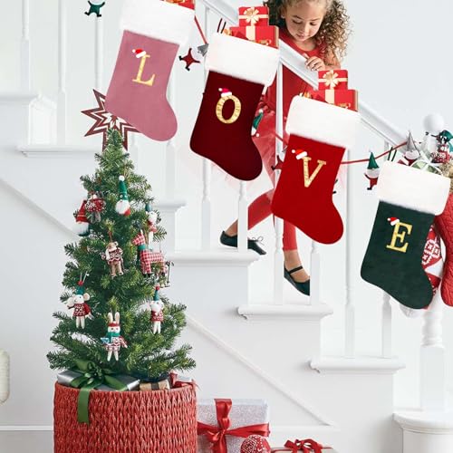 Eoocan 20 Inches Monogram Christmas Stockings Red Velvet with White Super Soft Plush Cuff Embroidered Xmas Stockings Classic Personalized Stocking Decorations for Family Holiday Season Decor(Letter R) - Image 5