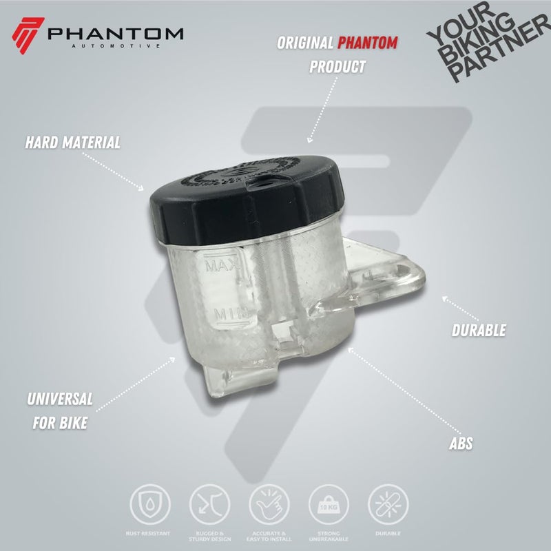 PHANTOM Premium Universal Motorcycle Brake Fluid Reservoir & Clutch Master Cylinder Cover | ABS PC Brake Oil Tank Replacement | Compatible with All Bikes (White) - Image 2