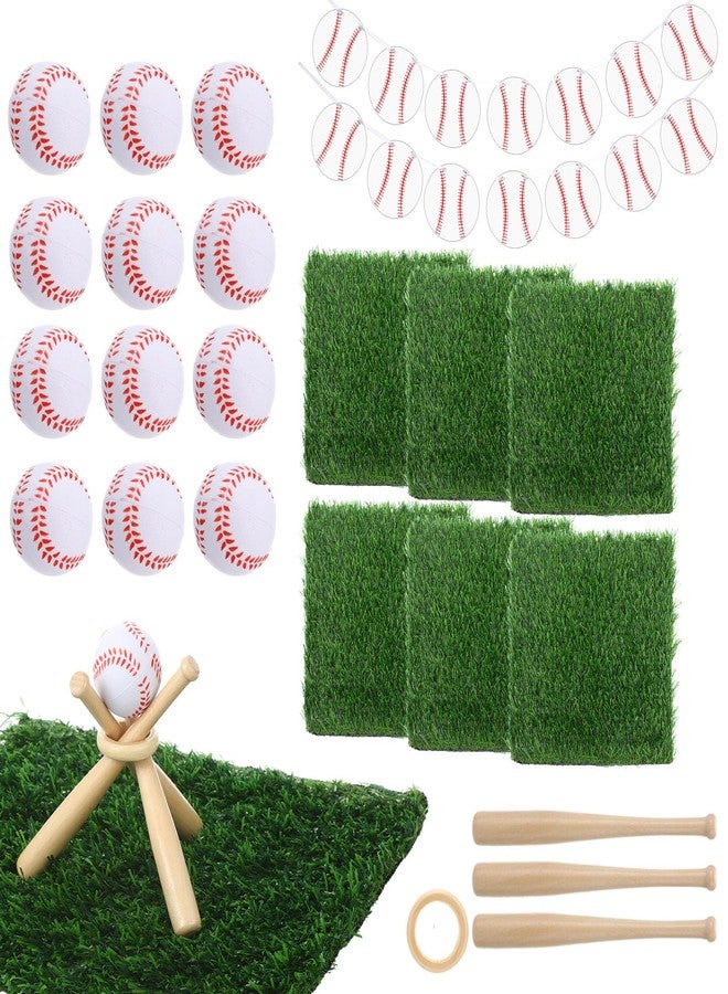 FineCheer 25 Pcs Baseball Centerpiece for Table Baseball Theme Party Decor Kit Includes Artificial Grass Mats Mini Ball Bat Stand Banner Decorations for Birthday DIY Sports Favors - Image 1