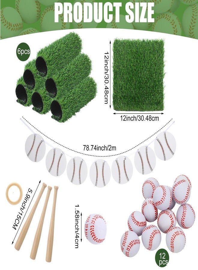 FineCheer 25 Pcs Baseball Centerpiece for Table Baseball Theme Party Decor Kit Includes Artificial Grass Mats Mini Ball Bat Stand Banner Decorations for Birthday DIY Sports Favors - Image 3