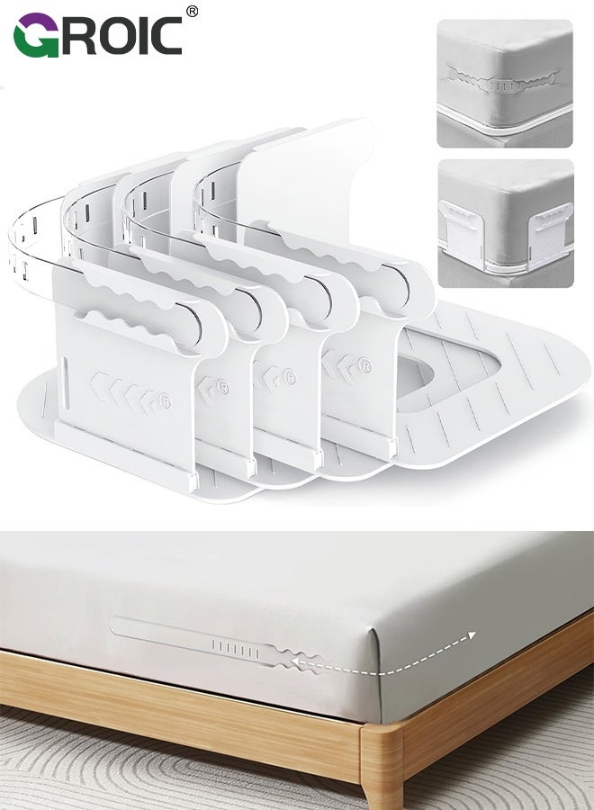GROIC 4Pcs Lock Sheet Holders Set, Bed Sheet Holder, Fitted Sheet Straps Keep Sheets Firm & Tight, Bed Sheet Holders for Corners Fit All Mattress Size (White) - Image 1