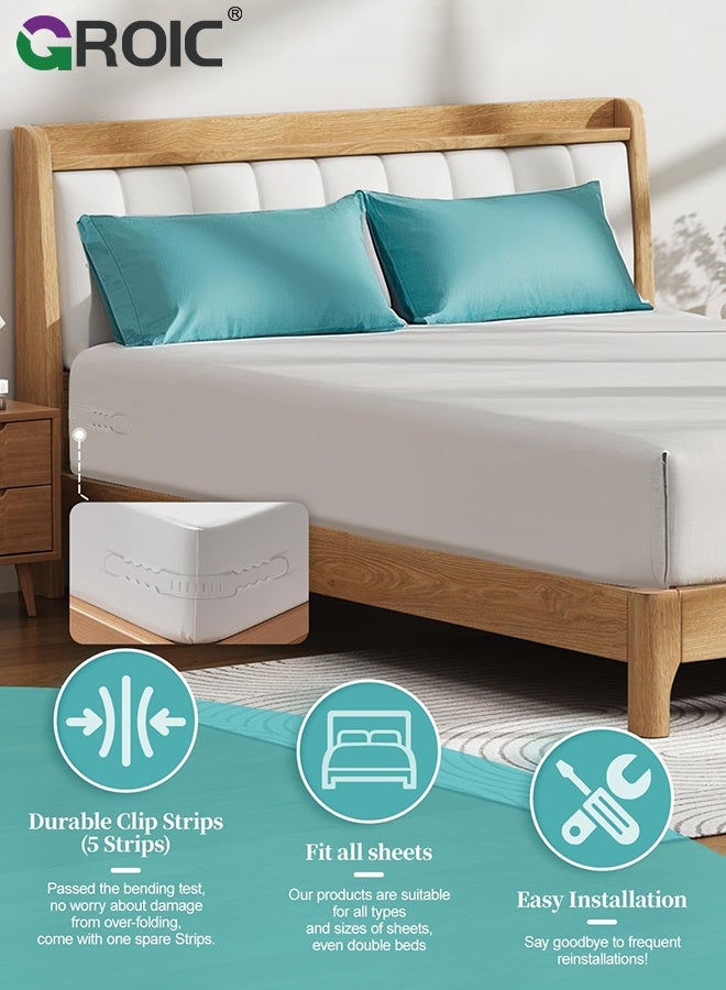 GROIC 4Pcs Lock Sheet Holders Set, Bed Sheet Holder, Fitted Sheet Straps Keep Sheets Firm & Tight, Bed Sheet Holders for Corners Fit All Mattress Size (White) - Image 2