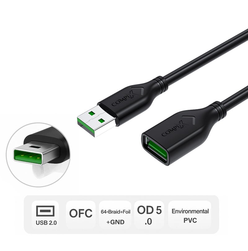 COMPIX USB 2.0 Extension Cable 5M (A Male to Female), High-Speed 480Mbps, 3D Silver-Plated Shielded USB Extension Cord for Laptop, Computer, PS5/PS4, Xbox, VR, Printer, Keyboard, MacBook, PC - Image 4