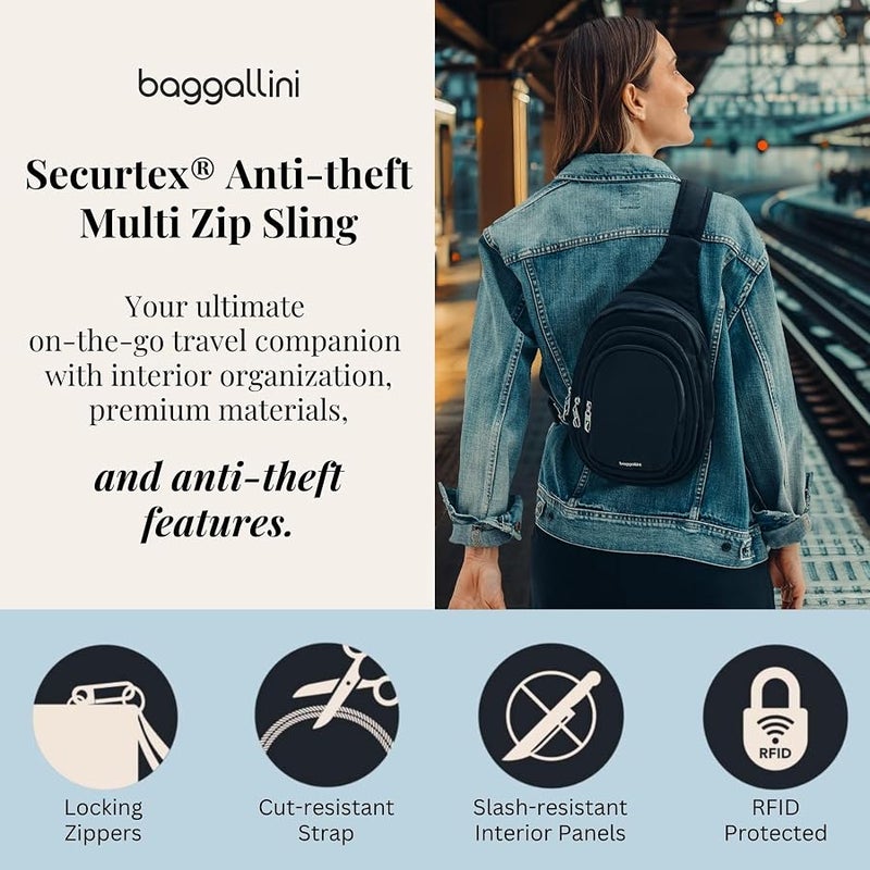 Baggallini Womens  Securtex® Anti-theft Triple Zip Sling - Travel Backpack Sling Bag Crossbody - Rfid Wallet Locking Zipper Sling Bag - Image 2