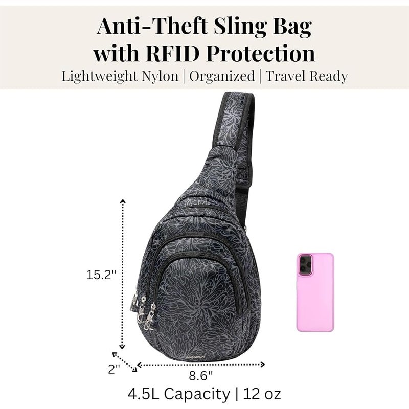Baggallini Womens  Securtex® Anti-theft Triple Zip Sling - Travel Backpack Sling Bag Crossbody - Rfid Wallet Locking Zipper Sling Bag - Image 4
