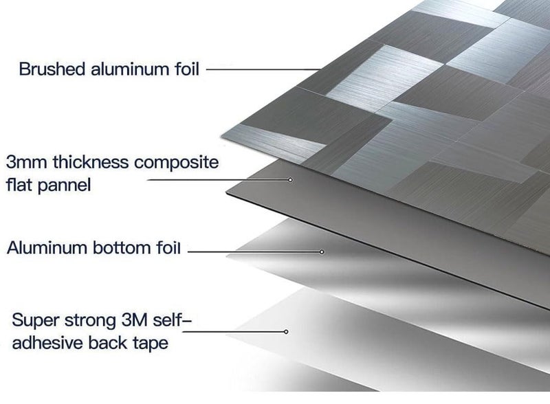 WEIMEISC 10-Sheet Peel and Stick Backsplash Tile, Self-Adhesive Aluminum 3D Wall Panels, Wall Sticker Metal Mosaic for Kitchen, Living Room, Bedroom (7528 Stainless Steel) - Image 5