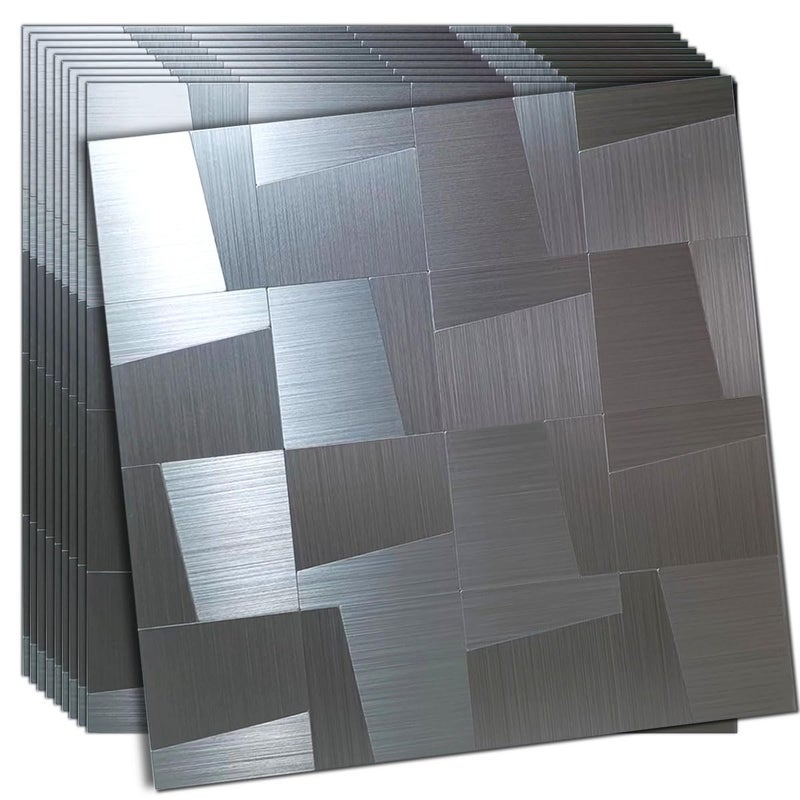 WEIMEISC 10-Sheet Peel and Stick Backsplash Tile, Self-Adhesive Aluminum 3D Wall Panels, Wall Sticker Metal Mosaic for Kitchen, Living Room, Bedroom (7528 Stainless Steel) - Image 1