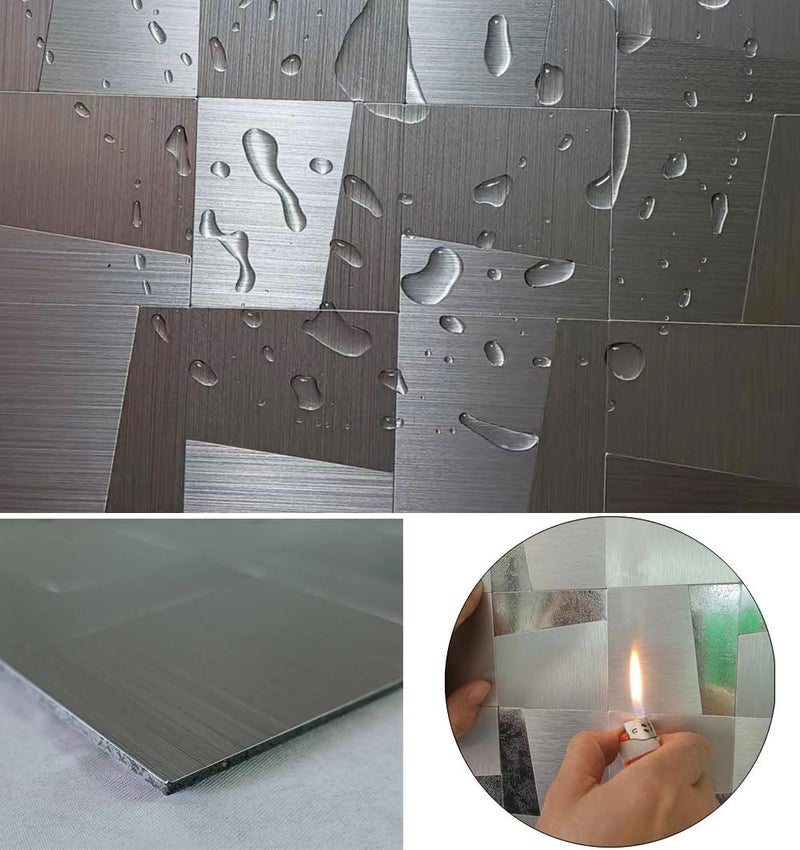 WEIMEISC 10-Sheet Peel and Stick Backsplash Tile, Self-Adhesive Aluminum 3D Wall Panels, Wall Sticker Metal Mosaic for Kitchen, Living Room, Bedroom (7528 Stainless Steel) - Image 3