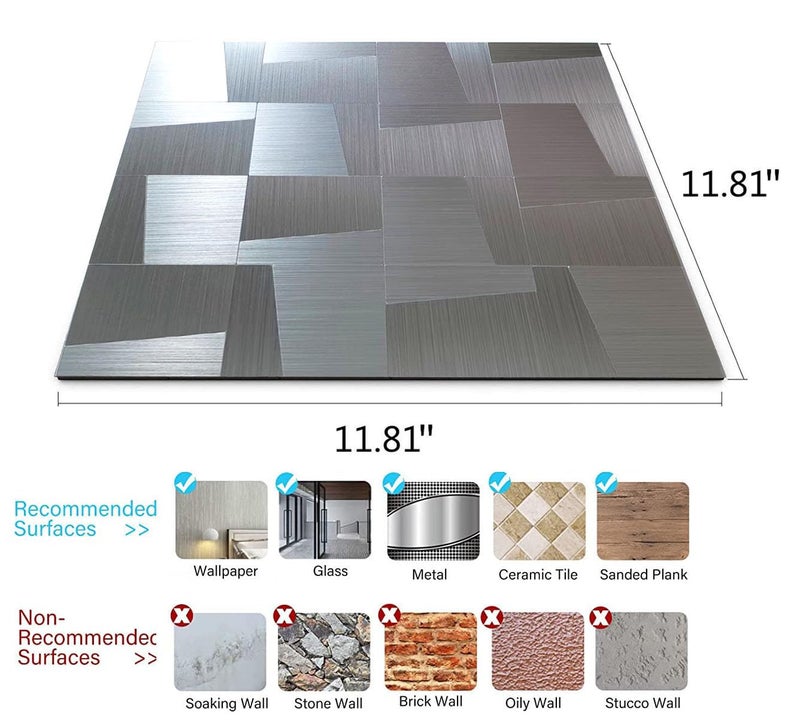 WEIMEISC 10-Sheet Peel and Stick Backsplash Tile, Self-Adhesive Aluminum 3D Wall Panels, Wall Sticker Metal Mosaic for Kitchen, Living Room, Bedroom (7528 Stainless Steel) - Image 2