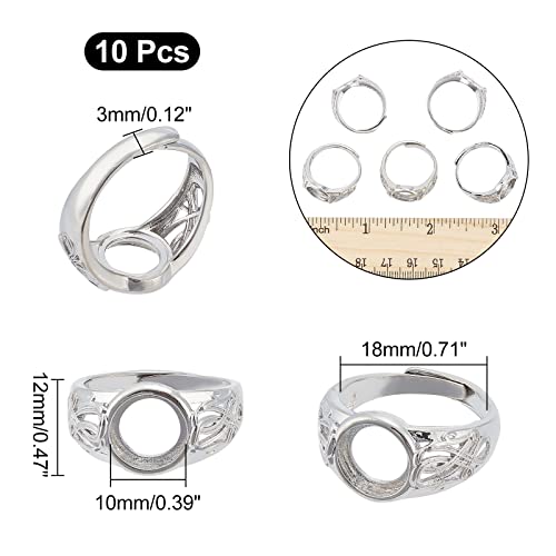 CHGCRAFT 10pcs Platinum Pad Ring Settings Adjustable Brass Ring Shanks Metal Eauropean Ring Settings for Rings Jewelry Making DIY Crafts,Tray: 10mm, 18mm Inner Diameter - Image 2