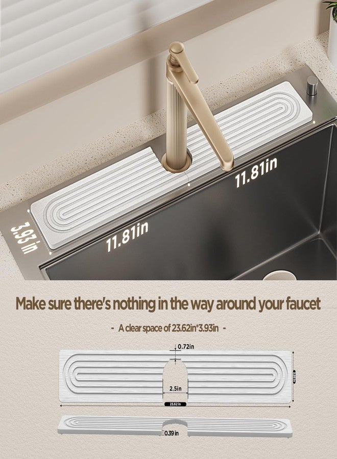 IMGROSE Faucet Mat for Kitchen Sink, Diatomite Stone Drying Sink Protectors, Bathroom Faucet Splash Guard, Quick Dry Water Absorbing, Non-Slip Stone Tray for Kitchen Counter, White, 23.6" x 3.9" - Image 2