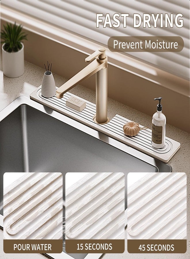 IMGROSE Faucet Mat for Kitchen Sink, Diatomite Stone Drying Sink Protectors, Bathroom Faucet Splash Guard, Quick Dry Water Absorbing, Non-Slip Stone Tray for Kitchen Counter, White, 23.6" x 3.9" - Image 3