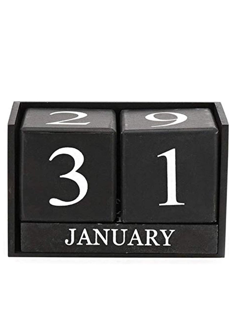 Generic Vintage Wooden Calendar Desktop Time Concept Rustic Wood Perpetual Block Month Date Display Home Office Decoration (Black)  - Image 1