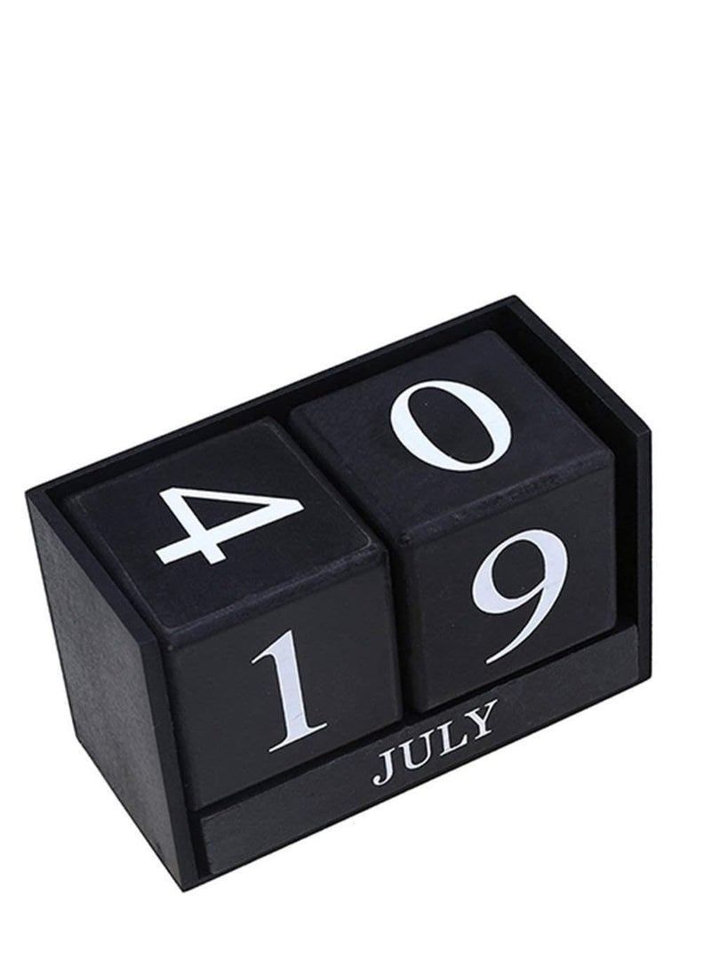 Generic Vintage Wooden Calendar Desktop Time Concept Rustic Wood Perpetual Block Month Date Display Home Office Decoration (Black)  - Image 3