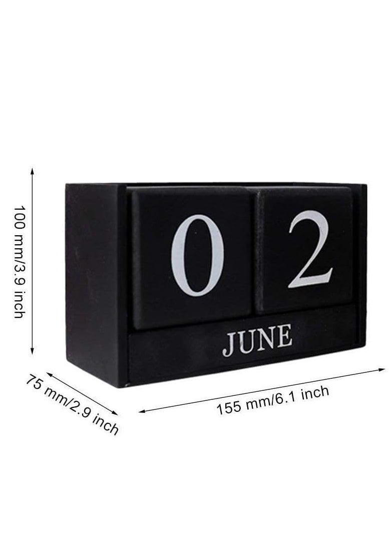 Generic Vintage Wooden Calendar Desktop Time Concept Rustic Wood Perpetual Block Month Date Display Home Office Decoration (Black)  - Image 2