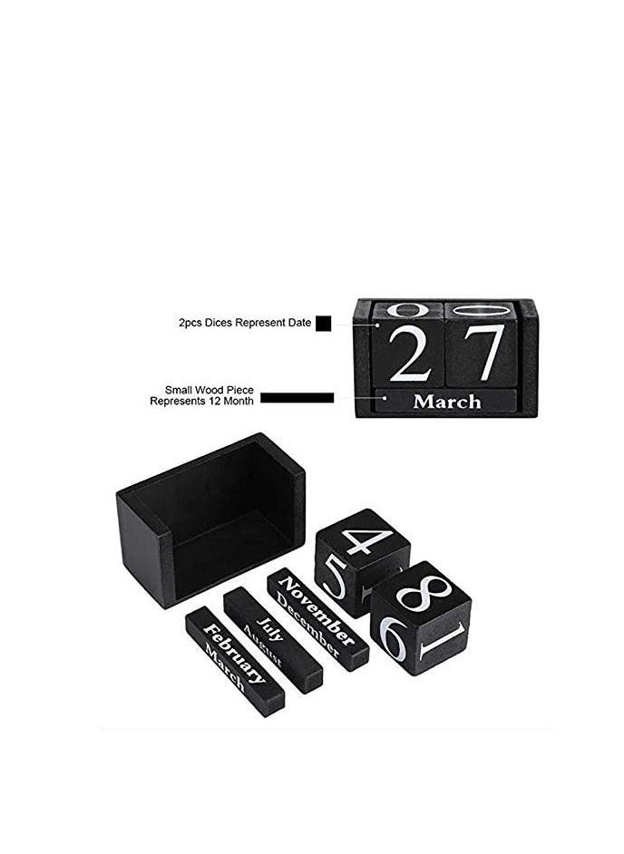 Generic Vintage Wooden Calendar Desktop Time Concept Rustic Wood Perpetual Block Month Date Display Home Office Decoration (Black)  - Image 4