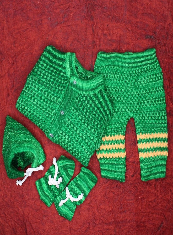 ارك طقم صوف للأطفال حديثي الولادة من ARK، يتضمن سترة بيجامة وقبعة وجوارب، مناسب للشتاء الدافئ للأولاد والبنات (من عمر 0 إلى 3 أشهر) (أخضر) - Image 3