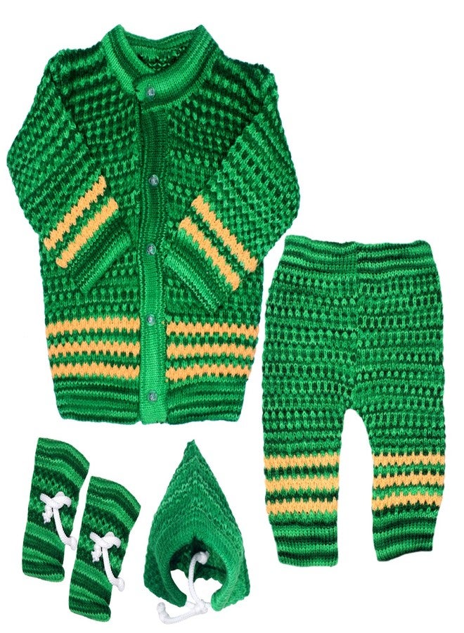 ارك طقم صوف للأطفال حديثي الولادة من ARK، يتضمن سترة بيجامة وقبعة وجوارب، مناسب للشتاء الدافئ للأولاد والبنات (من عمر 0 إلى 3 أشهر) (أخضر) - Image 1