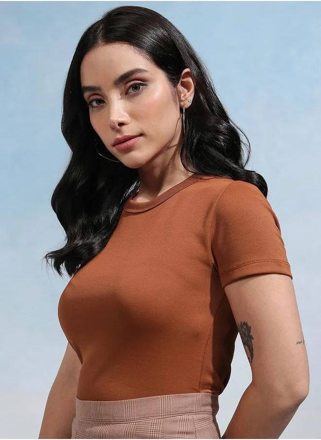 Tokyo Talkies Tokyo Talkies Solid Round Neck Slim Fit T-Shirt