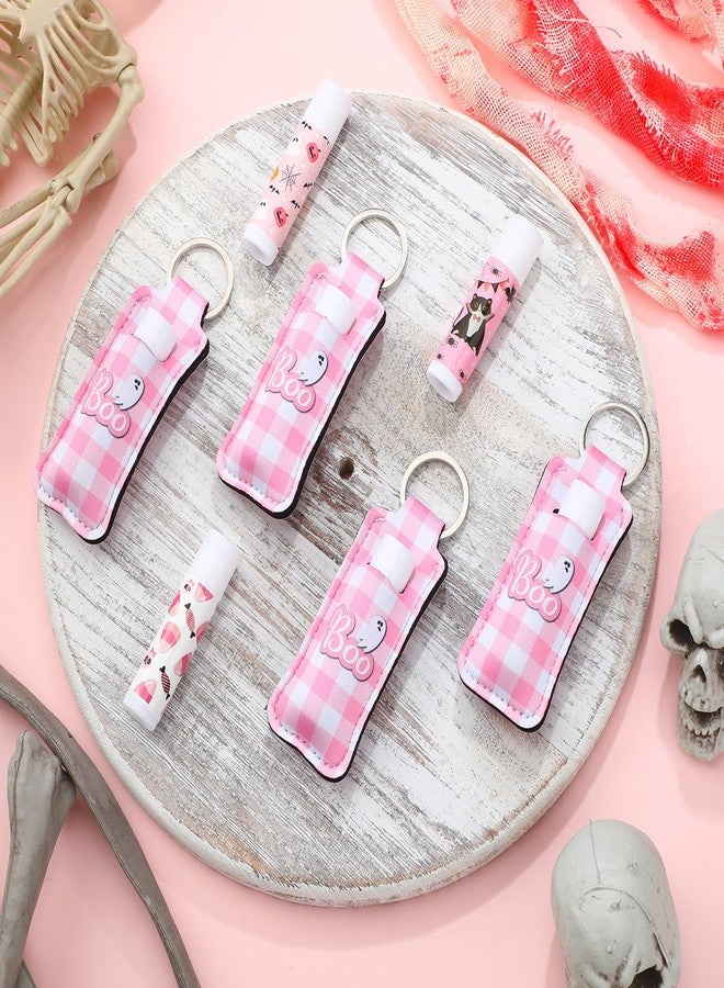 Swiffen 18 Sets Natural Bulk Lip Balm and Moisturizing Lipstick Holder Keychains Set Gift for Team Teen Girls Boy Sports Party Supply (Pink Halloween) - Image 4