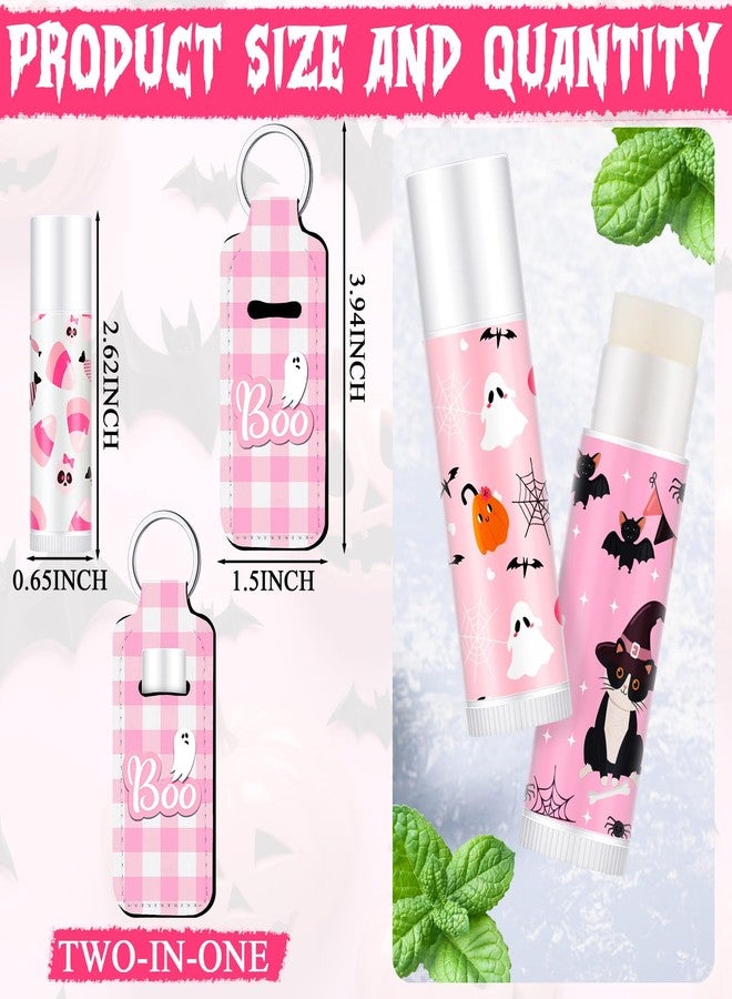 Swiffen 18 Sets Natural Bulk Lip Balm and Moisturizing Lipstick Holder Keychains Set Gift for Team Teen Girls Boy Sports Party Supply (Pink Halloween) - Image 2
