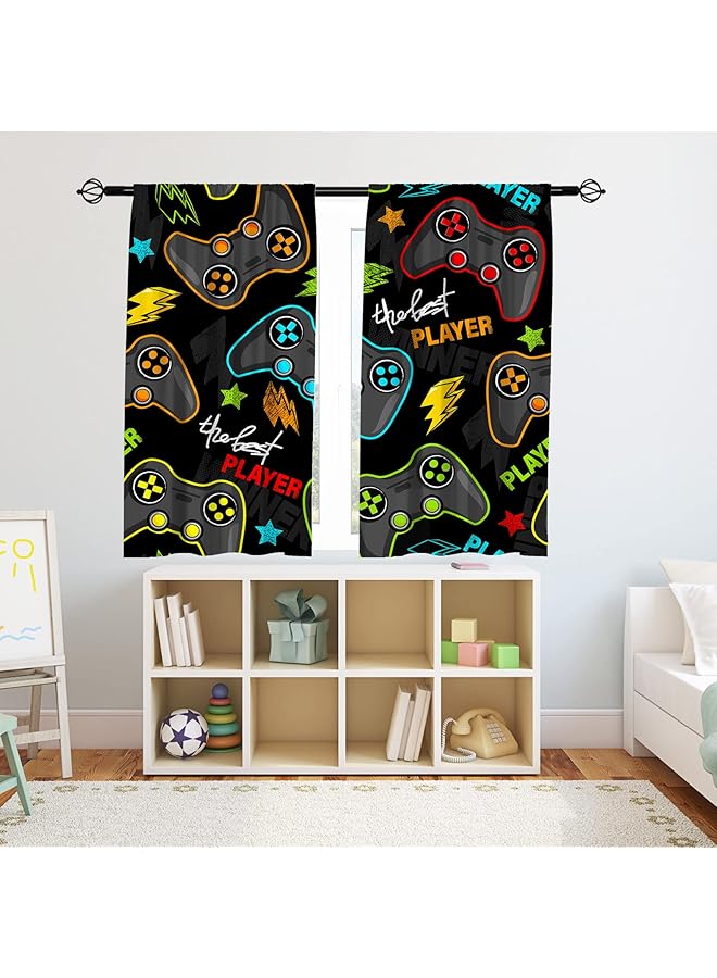 erorex Gaming Curtains Rod Pocket Boys Kids Gamer Gamepad Abstract Video Game Player Joystick Print Pattern Window Drapes For Man Teen Youth Nursery Baby Bedroom Playroom W42 X L63 Inch 2 Panels - Image 3