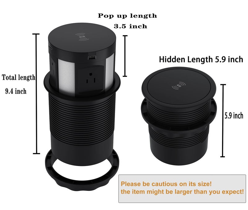 Kungfuking Automatic Pop Up Outlet for Countertop, Recessed Power Strip with 4 AC Outlets, 2 USB A, 2 USB C Pop Up Socket, Wireless Charger Station for Kitchen Conference Workbench, ETL Listed - Image 2