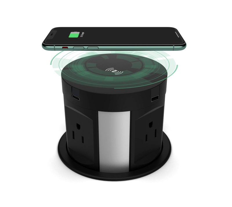 Kungfuking Automatic Pop Up Outlet for Countertop, Recessed Power Strip with 4 AC Outlets, 2 USB A, 2 USB C Pop Up Socket, Wireless Charger Station for Kitchen Conference Workbench, ETL Listed - Image 1