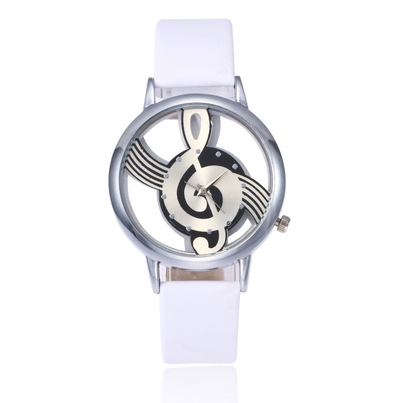 Fashion Music Note Hollow Womens Watch White
