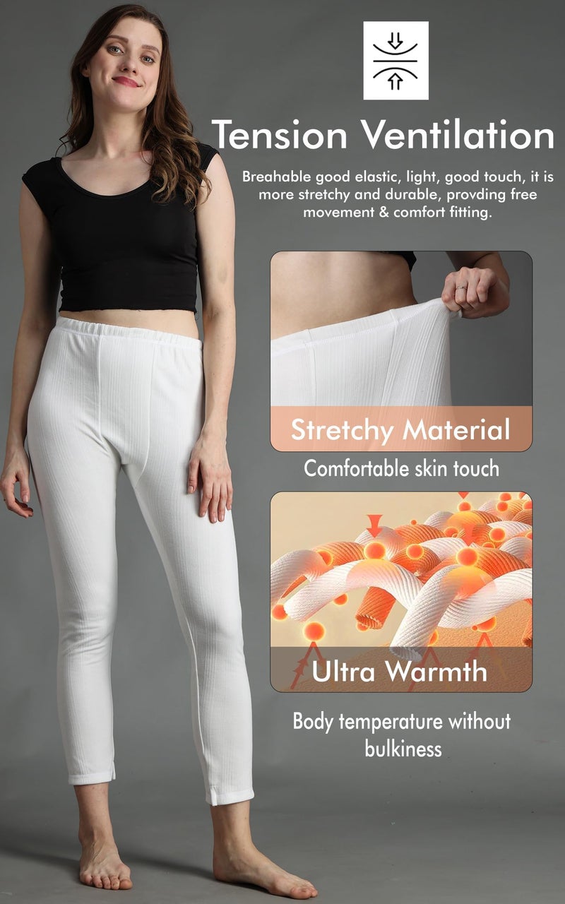 Wearslim® Women’s Cotton Thermal Underwear Set, Thermal Sleeveless Camisole and Pant Set, Round Neck Tank Tops & Bottom Soft Warmer - White (Large) - Image 5