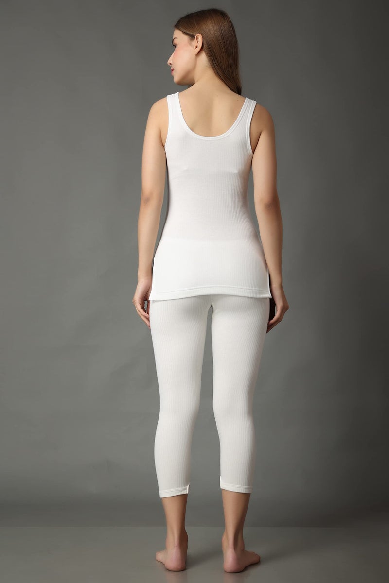 Wearslim® Women’s Cotton Thermal Underwear Set, Thermal Sleeveless Camisole and Pant Set, Round Neck Tank Tops & Bottom Soft Warmer - White (Large) - Image 3