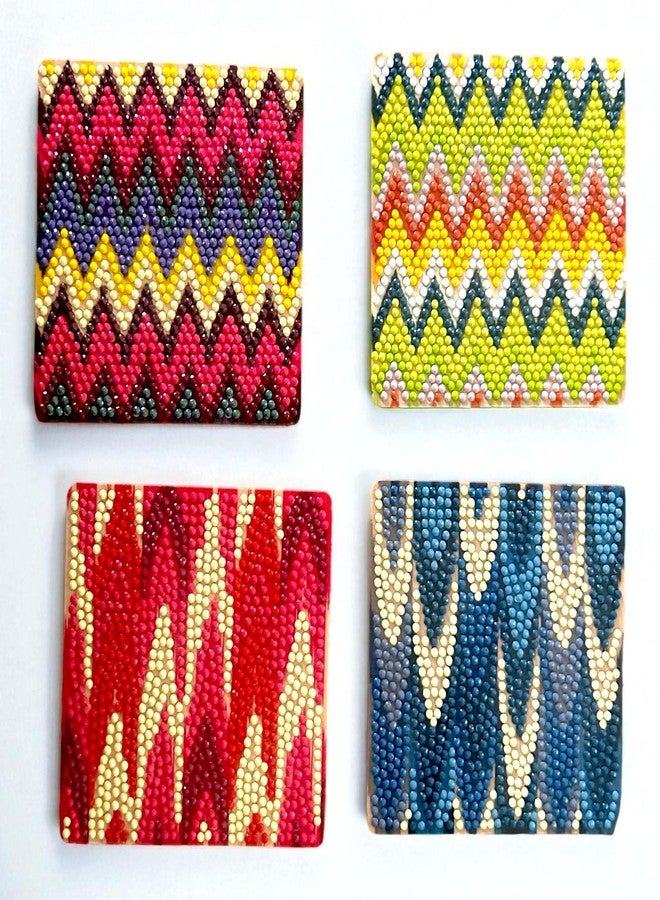 CRAFT MATE Diamond Painting Coasters Kit | 4 Pieces Chevron Ikat Mandala Diamond Art Coasters with Holder for Beginners, 4 inch - Image 1